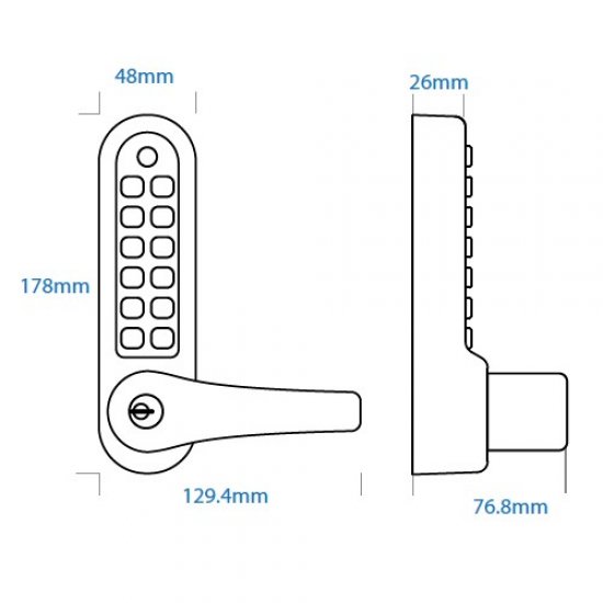 Locks BL5702 AR ECP Lever Keypad c/w Key Override And 28mm Backset